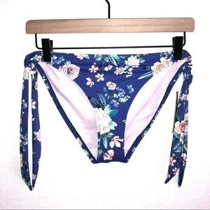 NEW CREMIEUX SAPPHIRE BLUE ROMANTIC FLORAL SIDE TIE BIKINI BOTTOM LARGE NWT